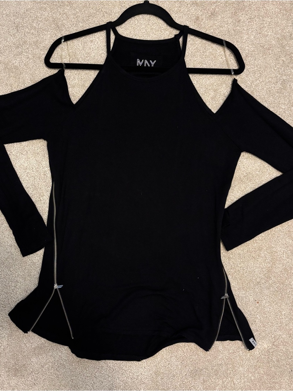 Marc New York Black Cold-Shoulder Long Sleeve Top with Side Zippers